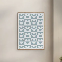 Plakat - Mickey Mouse blåt og hvidt mønster A3