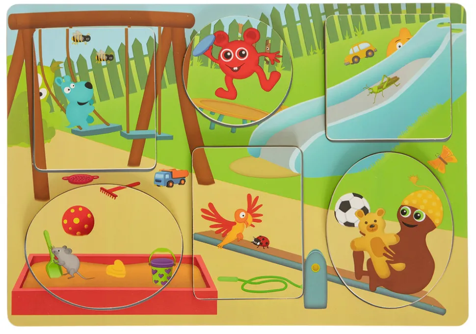 Puslespil i træ med legepladsmotiv
