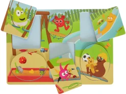 Puslespil i træ med legepladsmotiv