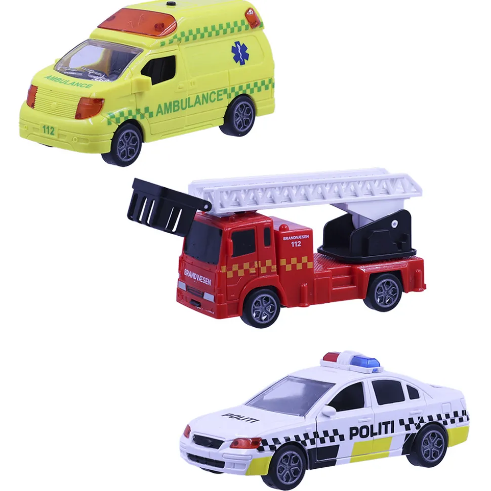 Redningskøretøjer 3stk m/pullback, lys og lyd