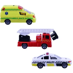 Redningskøretøjer 3stk m/pullback, lys og lyd