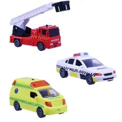 Redningskøretøjer 3stk m/pullback, lys og lyd