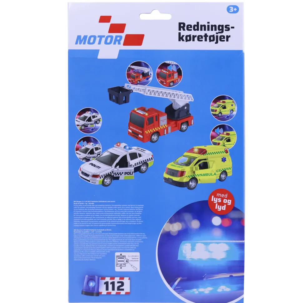 Redningskøretøjer 3stk m/pullback, lys og lyd
