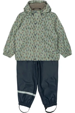 Regnsæt m. Fleece - Iceberg green