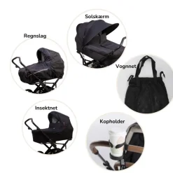Scandia sommer tilbehørspakke til barnevogn - solskærm, kopholder, regnslag, myggenet og vognnet