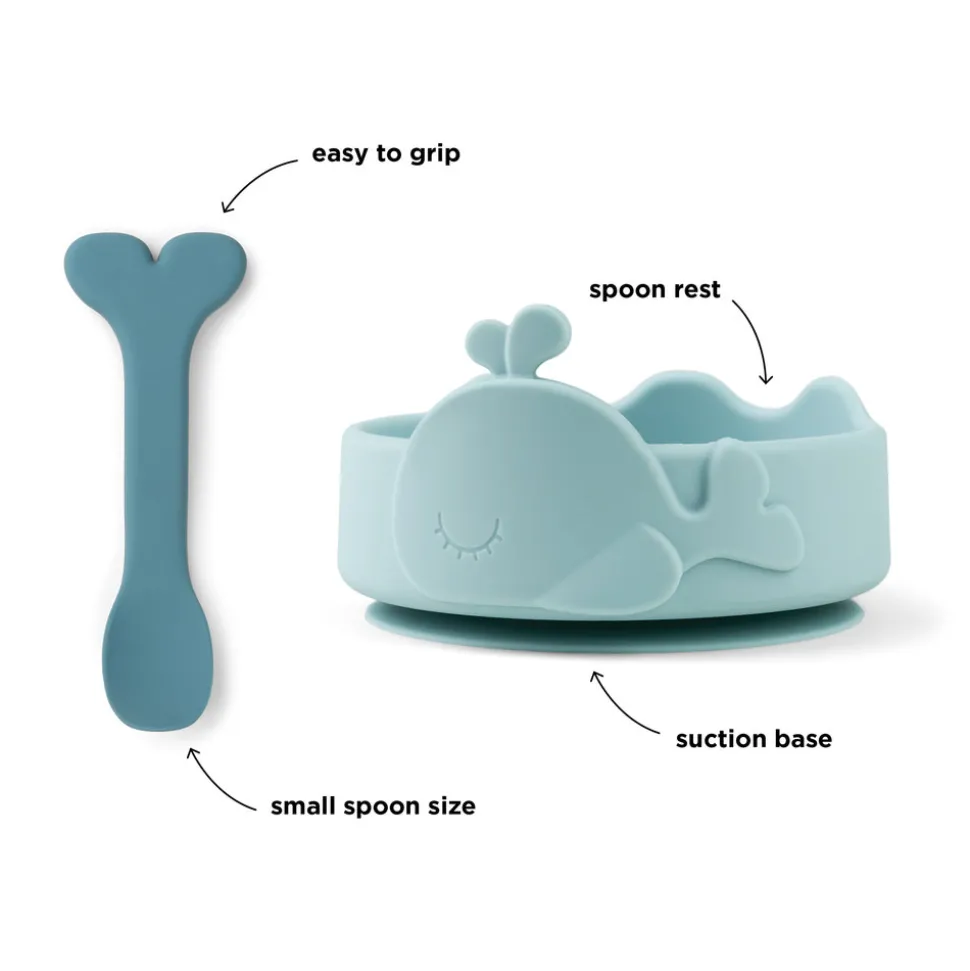 Silikone Stick & Stay skål og babyske Wally - Blå