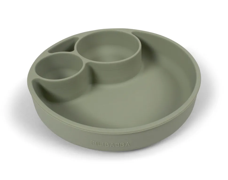 Silikone tallerken ruminddelt - green