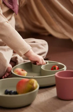 Silikone tallerken ruminddelt - green