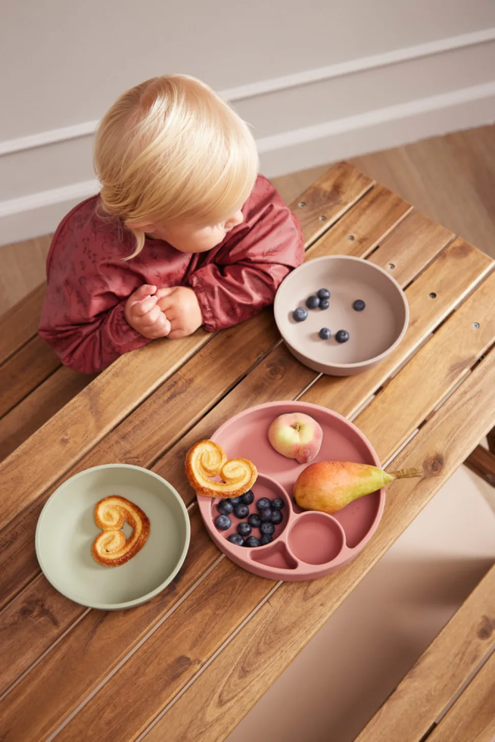 Silikone tallerken ruminddelt - rose