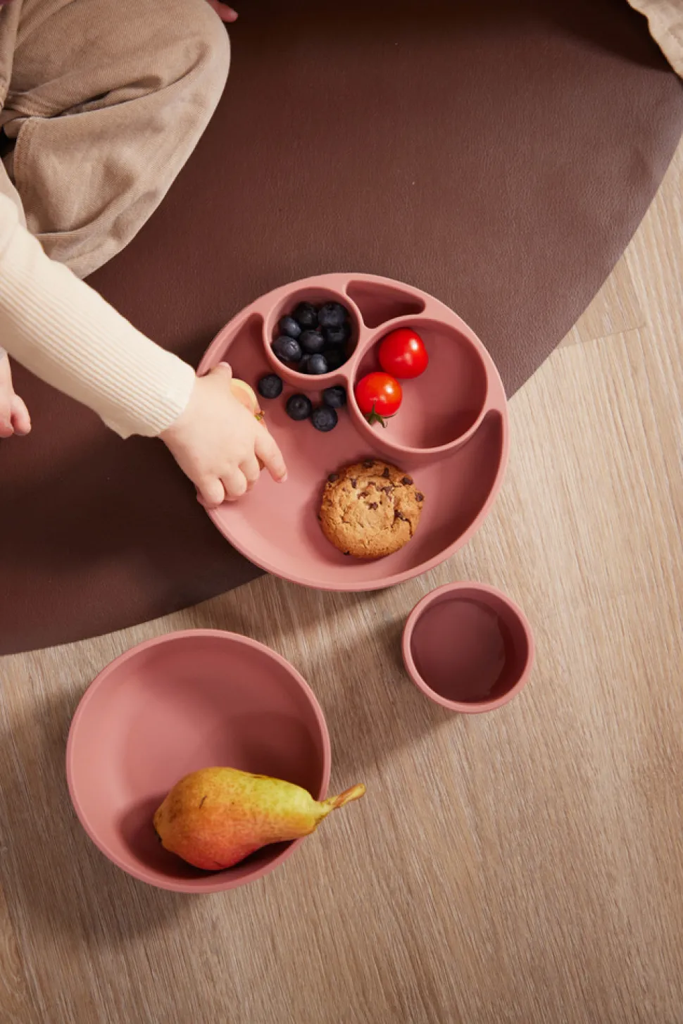 Silikone tallerken ruminddelt - rose