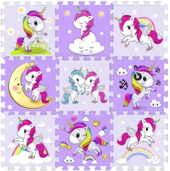 Skumlegegulv med enhjørninge, 9 skumfliser