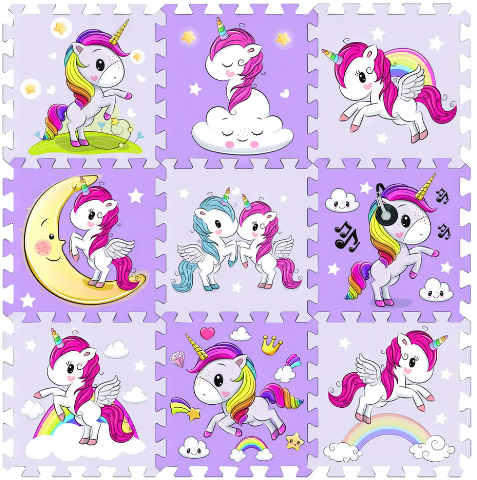 Skumlegegulv med enhjørninge, 9 skumfliser