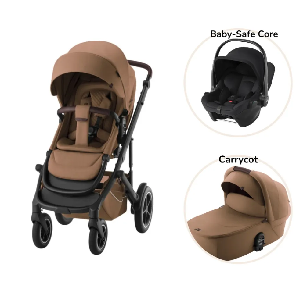 Smile 5Z lux inkl. liggedel og Baby-Safe Core autostol - warm caramel/space black