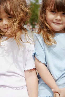 Sommer pointelle t-shirt - DUSTY BLUE