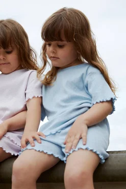 Sommer pointelle t-shirt - DUSTY BLUE