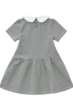 Stribet kjole m. poplin krave - NAVY