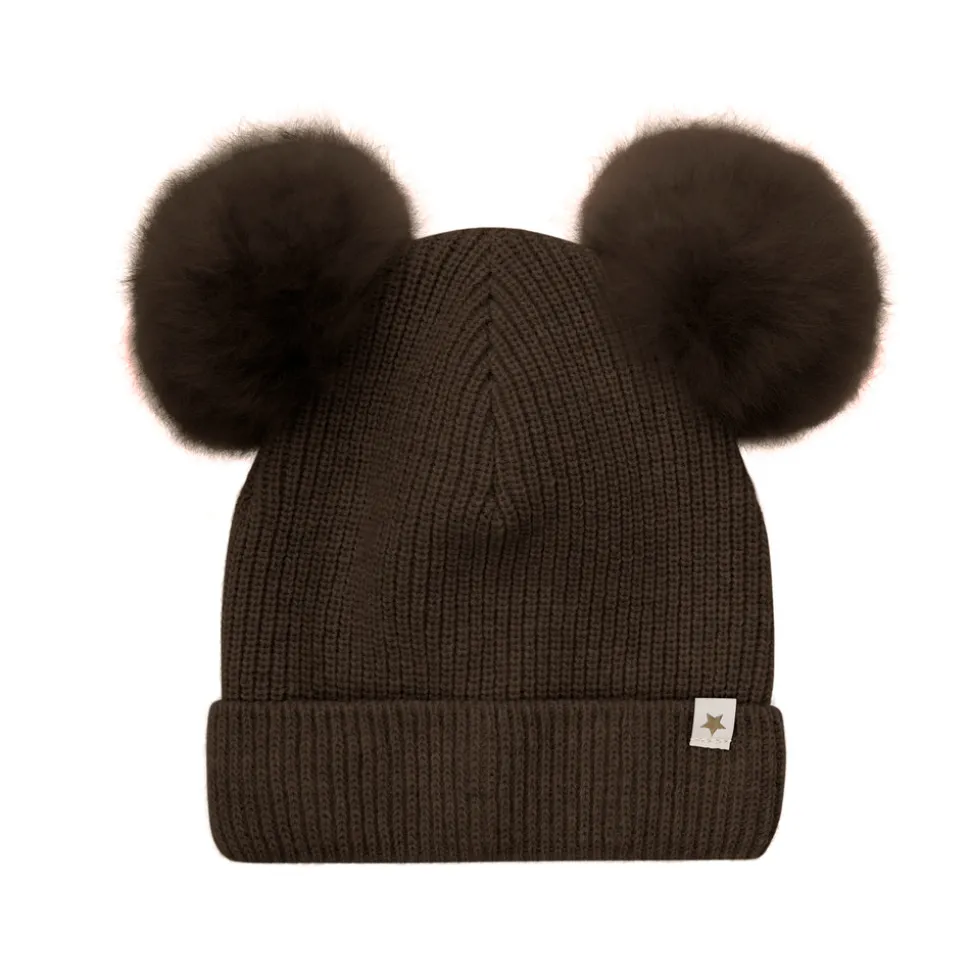 Strik Alpaca Hat Pompoms - Dark brown melange