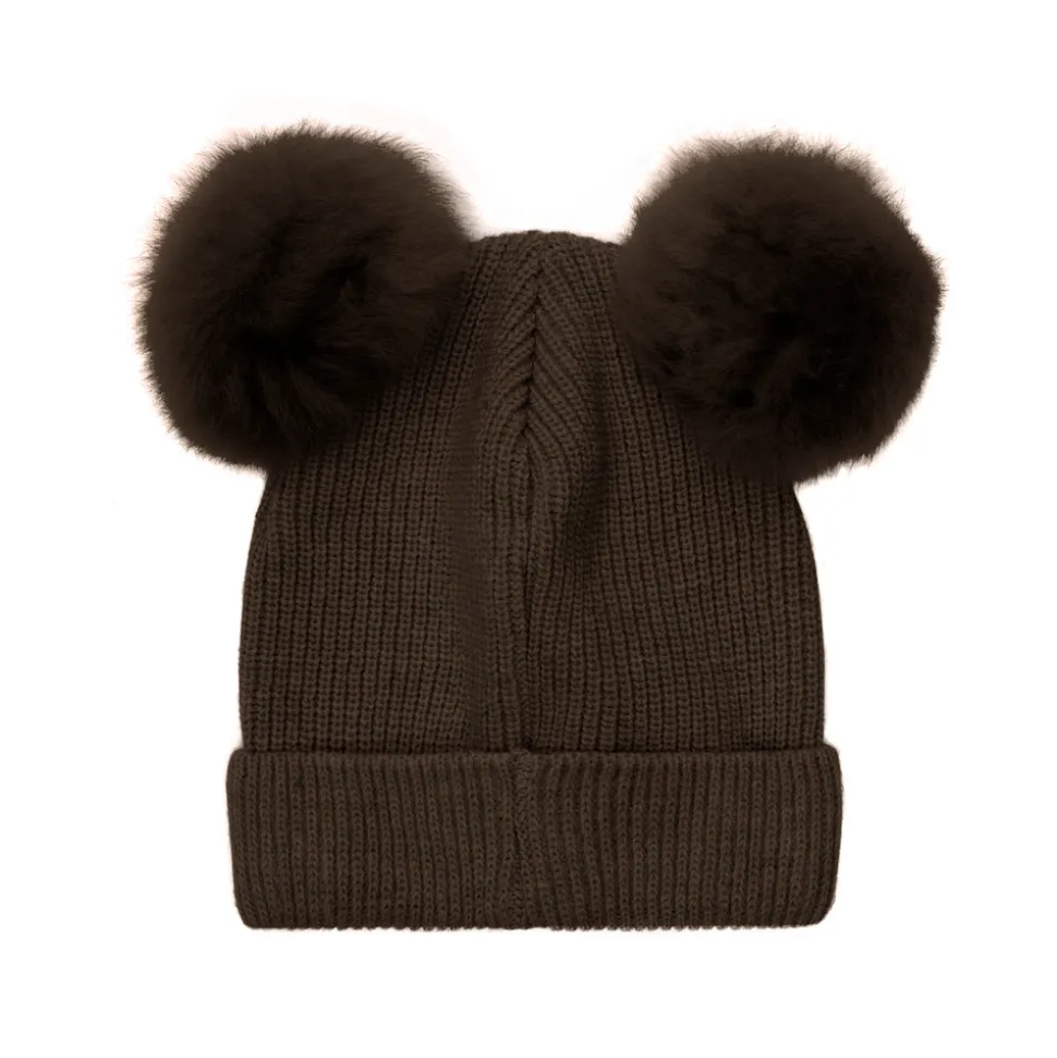 Strik Alpaca Hat Pompoms - Dark brown melange