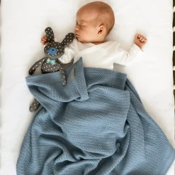 Striktæppe, bomuld - Blå