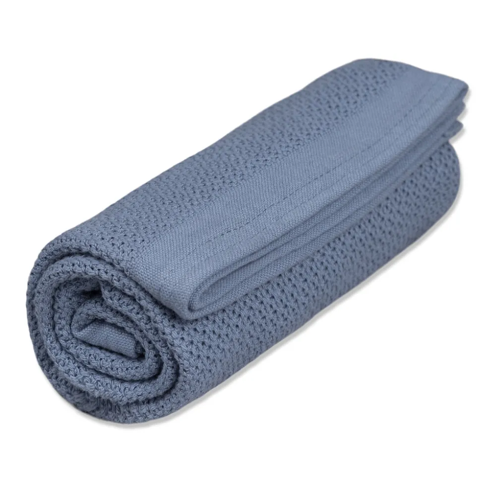 Striktæppe, bomuld - Denim