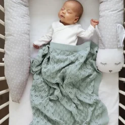 Striktæppe, bomuld, ECO - Sage green