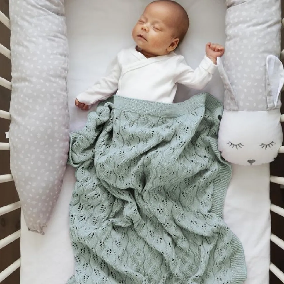 Striktæppe, bomuld, ECO - Sage green