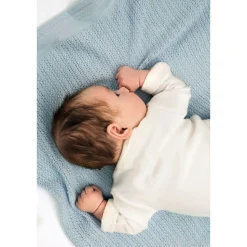 Striktæppe, bomuld, lyseblå