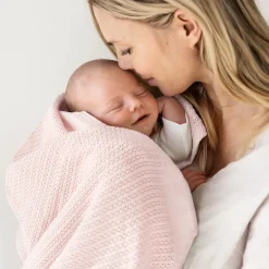 Striktæppe, bomuld, Lyserød