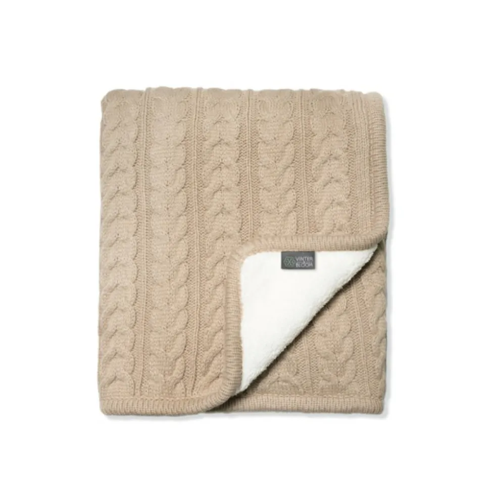 Striktæppe med fleece, sand beige
