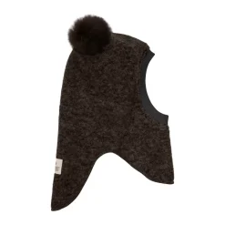 Uld Alpaca Balaclava Pompoms - Dark brown melange