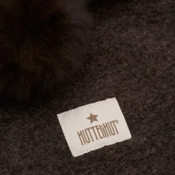 Uld Alpaca Balaclava Pompoms - Dark brown melange