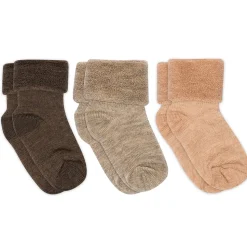 Uld baby strømper 3-pak - Brown Melange