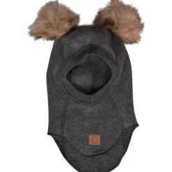 Uld elefanthue med pom pom - Anthracite Melange