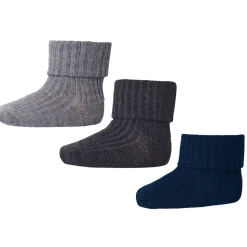 Uld rib baby strømpe 3 pak - Grey Melange