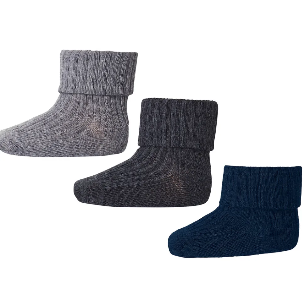 Uld rib baby strømpe 3 pak - Grey Melange