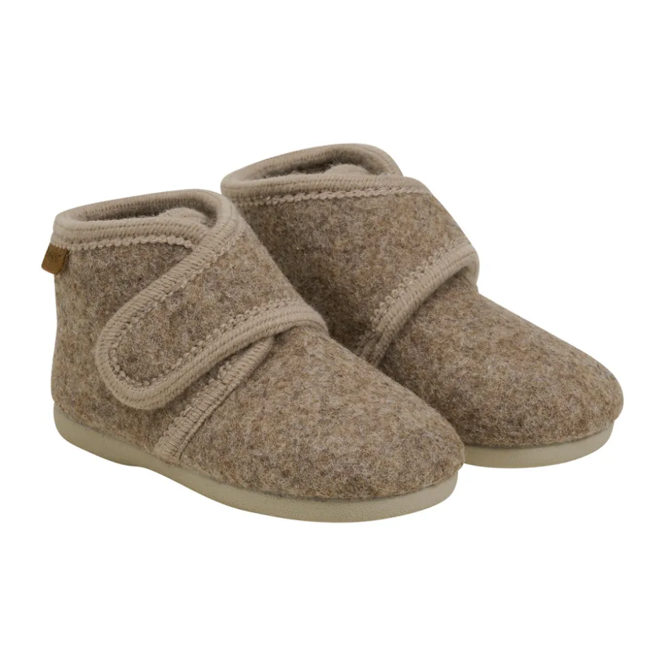 Uldhjemmesko velcro - Walnut Melange